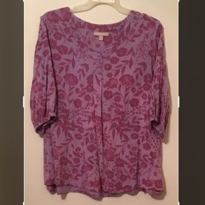 WOMAN WITHIN SIZE 1X 22-24. PINK / LAVENDER PULLOVER, V-NECK TUNIC, BLOUSE TOP